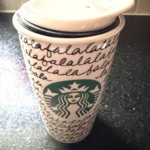 Starbucks Fa La La Holiday Travel Tumbler 2011 | 12 oz Coffee Ceramic Mug w/ Lid
